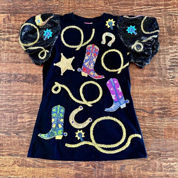 EUC, Medium, Queen of Sparkles, Black Sequin Cowgirl Icon Tunic Dress - Picture 2 of 9